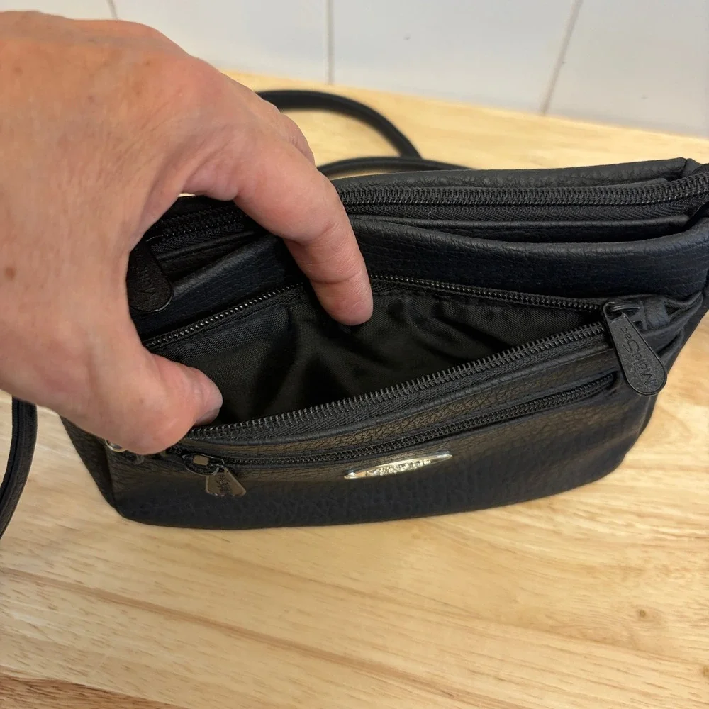 MultiSac Travel Triple Pocket Crossbody Utility Bag Women Small Vegan Leather